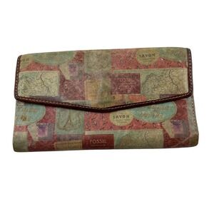 Fossil Vintage Passport Design Wallet With Snap‎ Closure & Multiple Card Slots